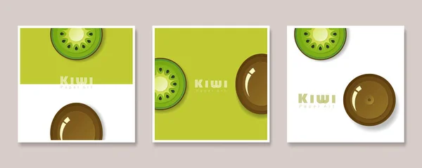 Conjunto Pancartas Frutas Con Kiwi Estilo Arte Papel Vector Ilustración — Vector de stock