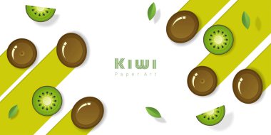 Taze Kivi Meyve arka planda kağıt sanat tarzı, vektör, illüstrasyon