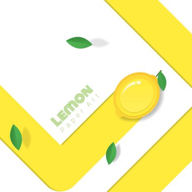 Taze limon meyve arka planda kağıt sanat tarzı, vektör, illüstrasyon