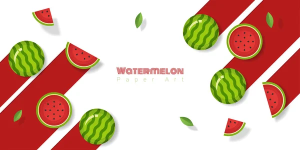 Fondo Fruta Sandía Fresca Estilo Arte Papel Vector Ilustración — Vector de stock