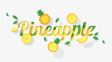 Ananas meyve ve yaprakları kağıt sanat tarzı, vektör, illüstrasyon Word ananas tasarım süslenmiş