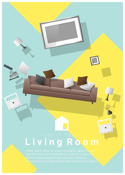 Vertical Interior Banner Sale Living Room Furniture Hovering Colorful Background — Stock Vector