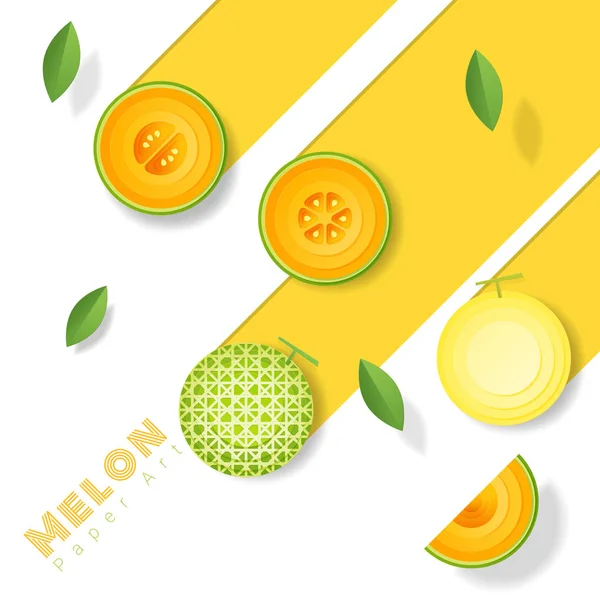 Frische Melonenfrüchte Hintergrund Papier Art Stil Vektor Illustration — Stockvektor
