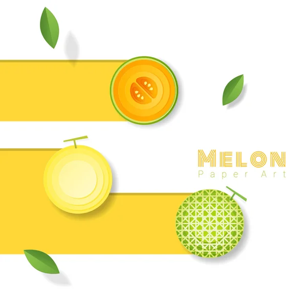 Fondo Fruta Melón Fresco Estilo Arte Papel Vector Ilustración — Archivo Imágenes Vectoriales