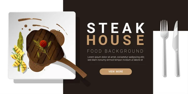 烤牛肉 战斧牛排和调料 食物背景 — 图库矢量图片