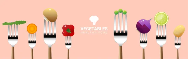 Zöldség Forks Elszigetelt Színes Háttér Egészséges Élelmiszerek Fogalmát Vektor Ábra — Stock Vector