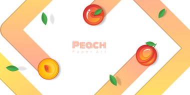 Taze Şeftali meyve arka planda kağıt sanat tarzı, vektör, illüstrasyon