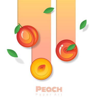 Taze Şeftali meyve arka planda kağıt sanat tarzı, vektör, illüstrasyon