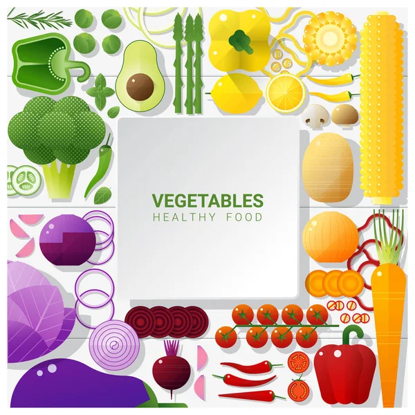 Pose Plate Légumes Frais Sur Fond Blanc Concept Alimentation Saine — Image vectorielle