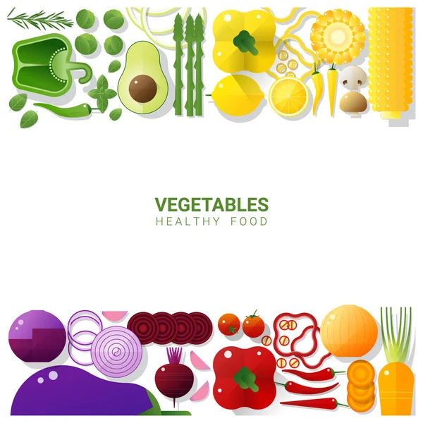 Pose Plate Légumes Frais Isolés Sur Fond Blanc Concept Alimentation — Image vectorielle
