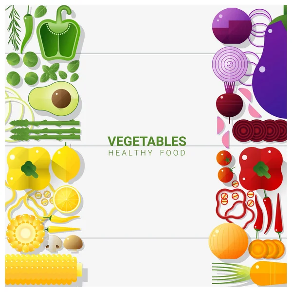 Pose Plate Légumes Frais Isolés Sur Fond Blanc Concept Alimentation — Image vectorielle