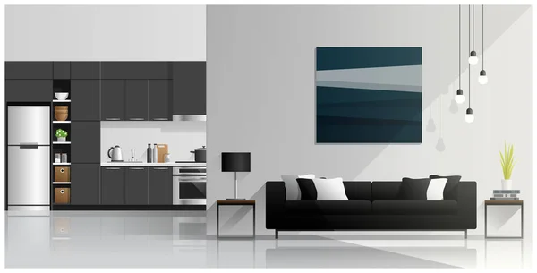 室内设计与现代客厅和厨房背景 — 图库矢量图片