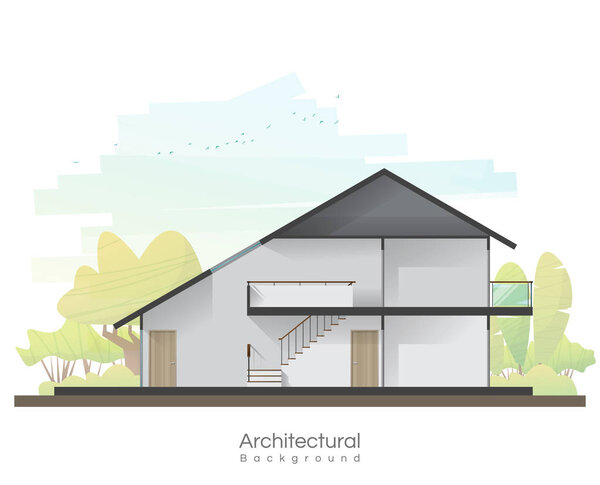 House cross section with empty room and peaceful landscape background , vector , illustration