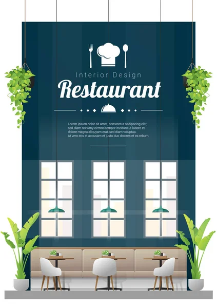 Fond Intérieur Restaurant Moderne Avec Tables Chaises Scène Vecteur Illustration — Image vectorielle