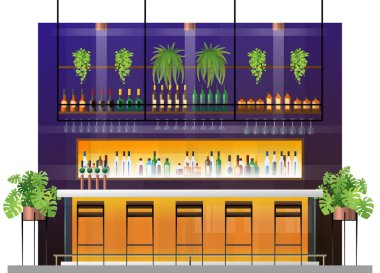 Modern pub bar sayacı, vektör, illüstrasyon iç sahne