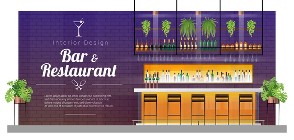 Fond Intérieur Avec Pub Moderne Comptoir Bar Scène Vecteur Illustration — Image vectorielle
