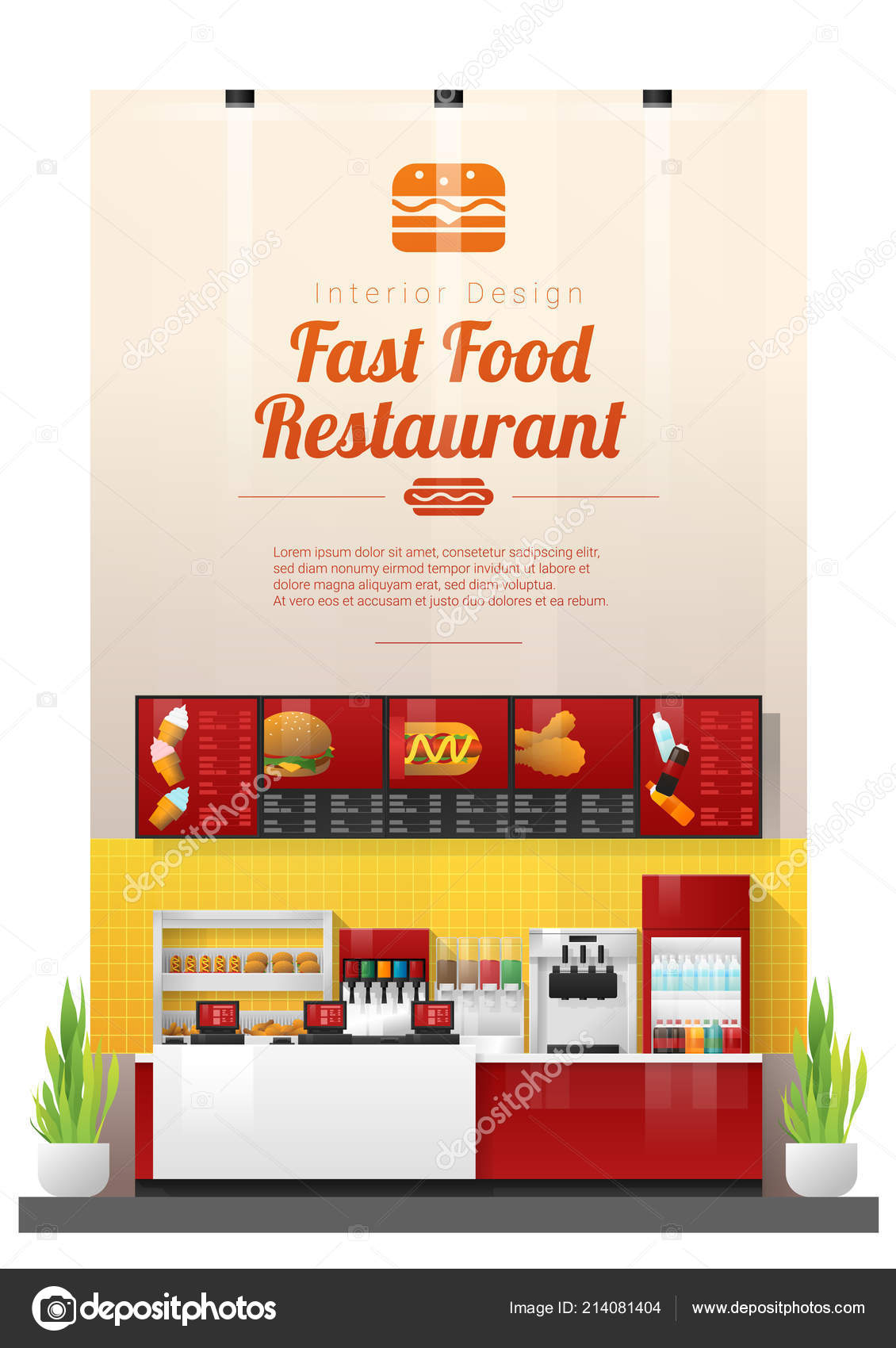 Interior Background Modern Fast Food Restaurant Counter