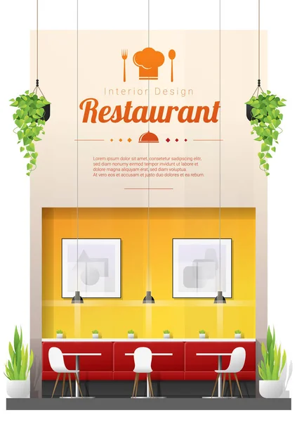 Interieur Achtergrond Modern Restaurant Met Tafels Stoelen Scène Vector Illustratie — Stockvector