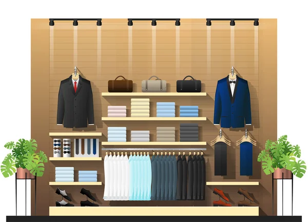 Escena Interior Los Hombres Tienda Ropa Vector Ilustración — Vector de stock