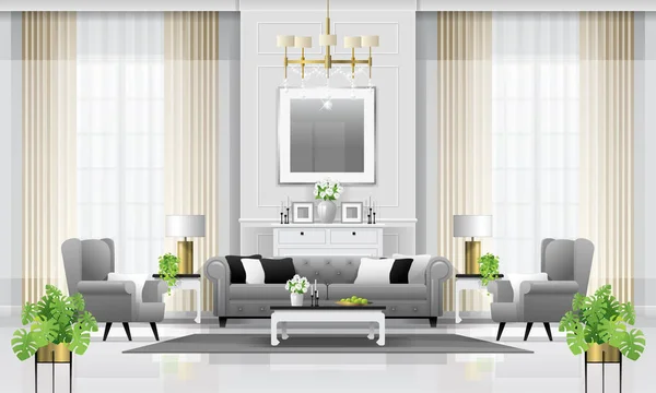 Luxury Living Room Interior Background Furniture Classic Style Vector Illustration — Stock Vector