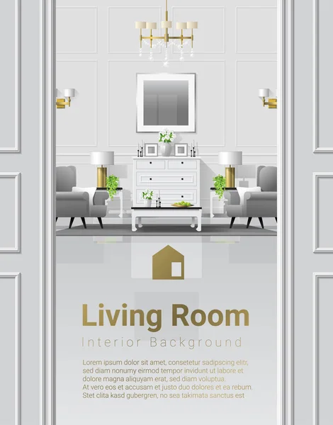 クラシックなスタイルをベクトル イラストの家具と高級リビング ルーム インテリアの背景 — ストックベクタ