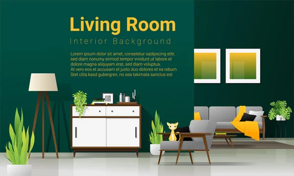 Interieur Achtergrond Van Moderne Woonkamer Natuurlijke Concept Met Houten Meubilair — Stockvector