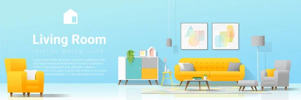 Interior Background Cozy Colorful Living Room Vector Illustration — Wektor stockowy