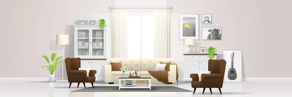 Fond Intérieur Avec Salon Chaleureux Lumineux Dans Style Rustique Vectoriel — Image vectorielle