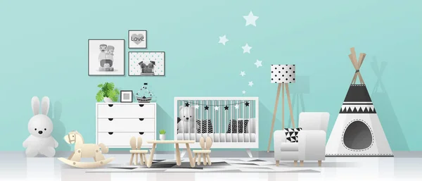 Interieur Achtergrond Met Moderne Babyruimte Vector Illustratie — Stockvector