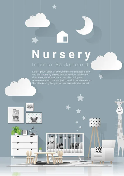 Interior Background Modern Baby Bedroom Vector Illustration — Stock Vector