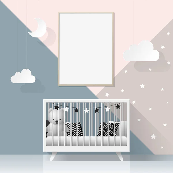 Attrappe Eines Posterrahmens Modernen Babyzimmer Vektor Illustration — Stockvektor