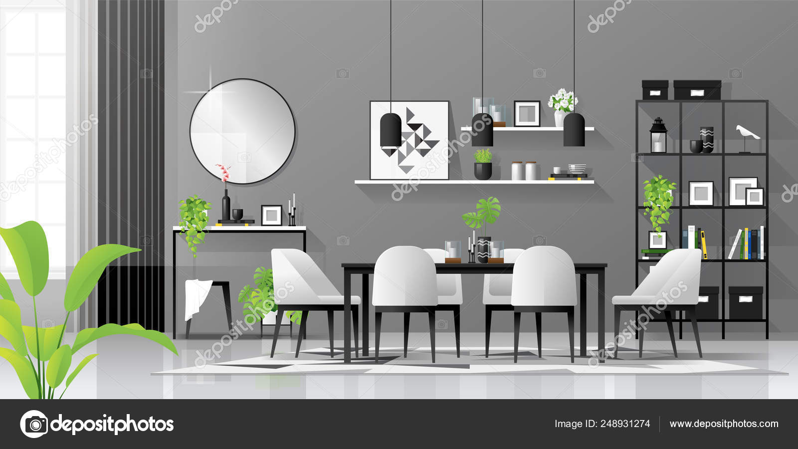 Interior Background Dining Room Modern Black White