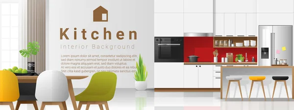 Modern Colorful Kitchen Interior Background Vector Illustration — Stock Vector