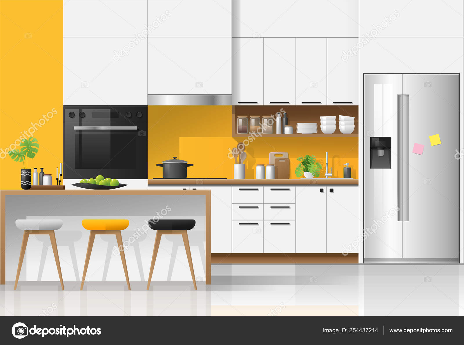 Modern colorful kitchen interior background , vector , illustration 3 Modern colorful kitchen interior background , vector , illustration 3