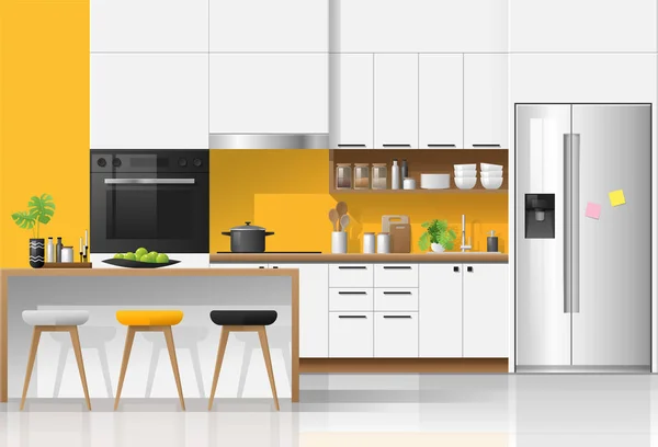 Modern Colorful Kitchen Interior Background Vector Illustration — Stock Vector
