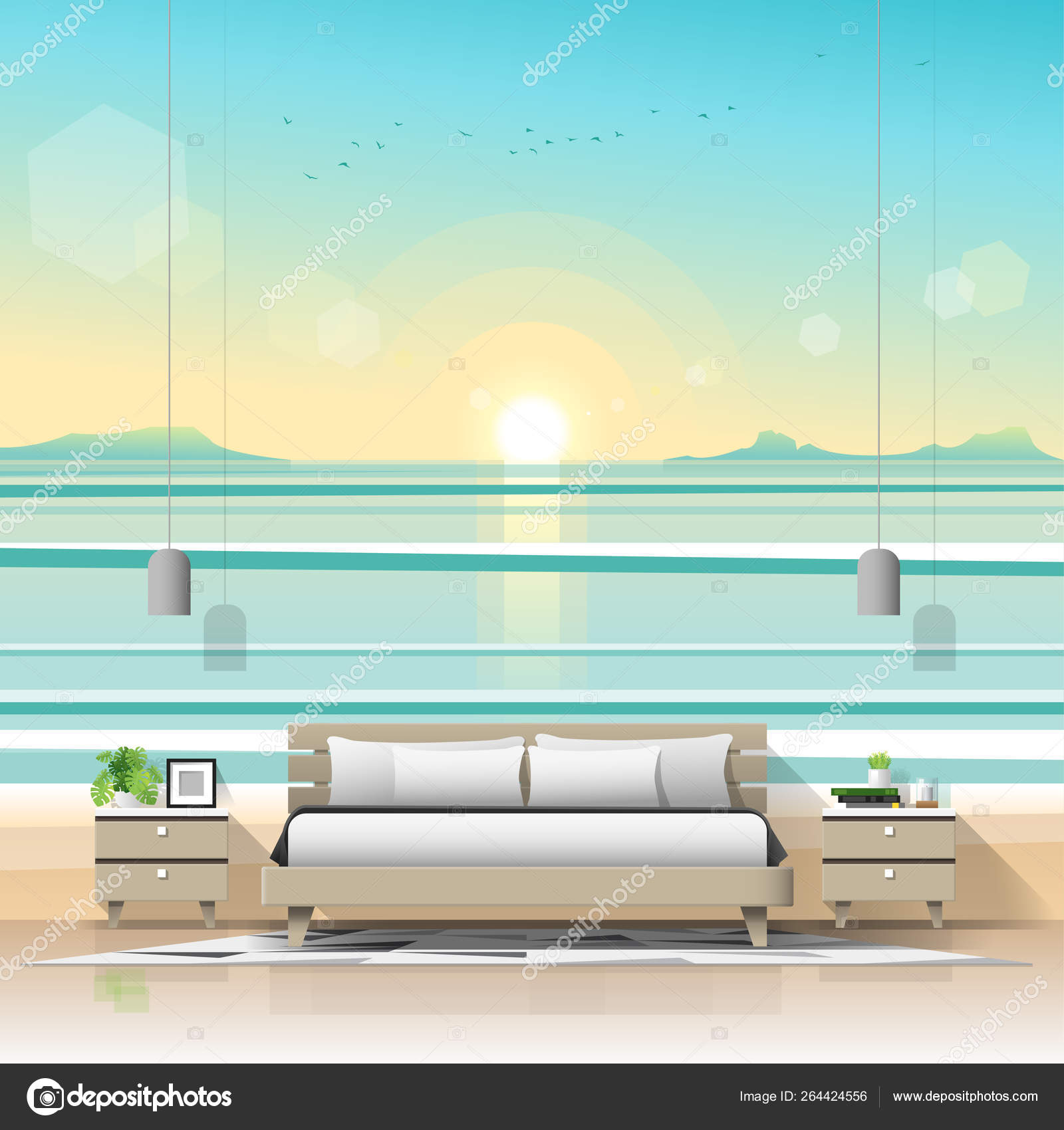 Modern Bedroom Tropical Beach Wallpaper Background Vector Illustration Stock Vector C Littleartvector Modern Bedroom Tropical Beach Wallpaper Background Vector Illustration Stock Vector C Littleartvector