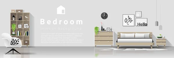 Interieur Hintergrund Mit Modernen Gemütlichen Schlafzimmer Vektor Illustration — Stockvektor