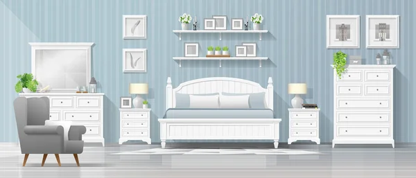 現代のカントリースタイル ベクトル イラストの寝室とインテリアの背景 — ストックベクタ