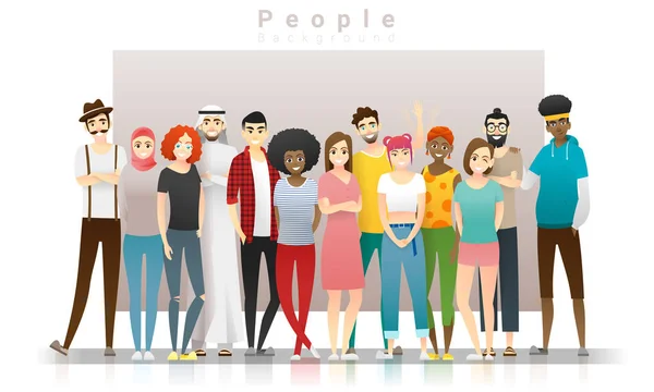 多样性概念背景 一群快乐多民族的人站在一起 — 图库矢量图片