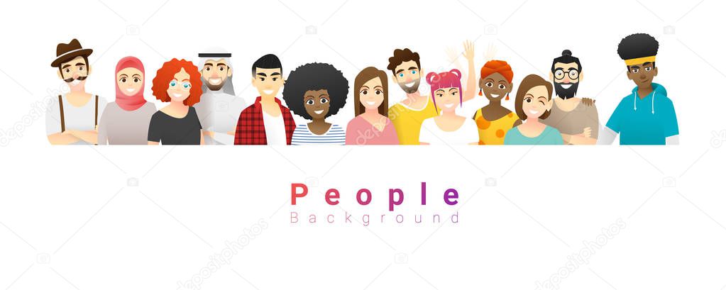 Diversity concept background , group of happy multi ethnic people standing together , vector , illustration