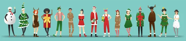 Frohe Weihnachten Gruppe Von Teenagern Weihnachtskostüm Konzept Isoliert Auf Blauem — Stockvektor
