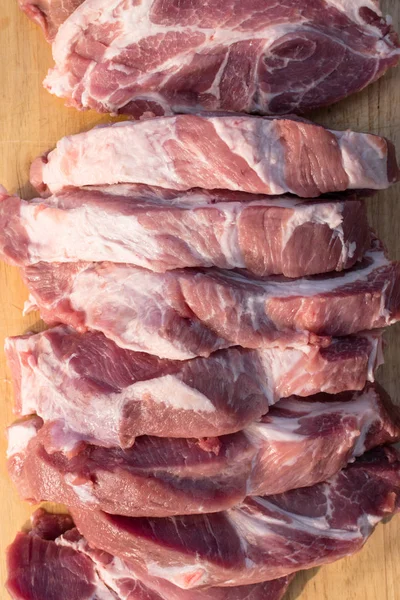 Raw Fat Cuting Pieces Pork Wooden Background Piece Fresh Boneless — Stock Photo, Image