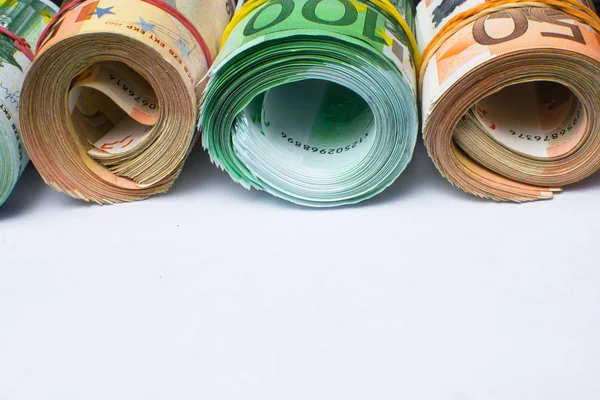 Rolled Several Thousand Euro Banknotes Rubbers Background Euro Currency Rolled — Stock Photo, Image