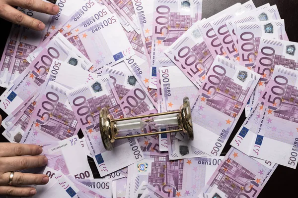 Grande Quantité Cinq Cents Billets Monnaie Union Européenne Sablier Les — Photo