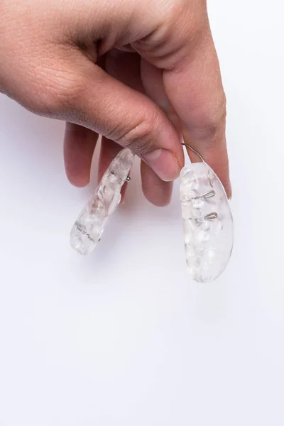 Inivisalign Hängslen Eller Aligner Hand Ett Sätt Att Ett Vackert — Stockfoto