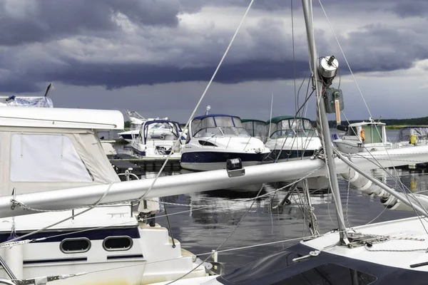 beautiful white Yacht before storm, beautiful sky before the rain