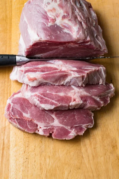 Cerdo Fresco Crudo Tabla Cortar Con Lectura Cuchillo Para Cocinar —  Fotos de Stock