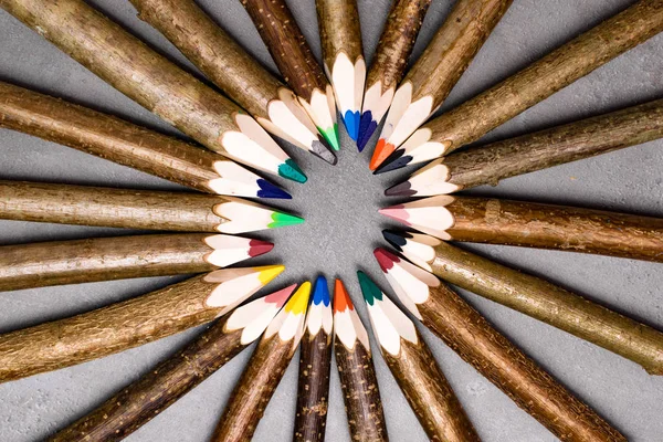 Volver Escuela Banner Educación Con Lápices Colores Marco Lápiz Multicolor —  Fotos de Stock