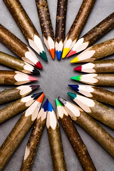 Volver Escuela Banner Educación Con Lápices Colores Marco Lápiz Multicolor —  Fotos de Stock