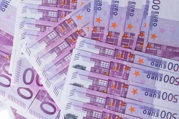 Pénz Háttér Ötszáz 500 Eurobankjegyek Számlák Halom Felülnézet — Stock Fotó